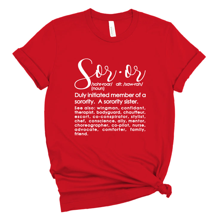 Short Sleeve Red Soror Definition Tee Sunset