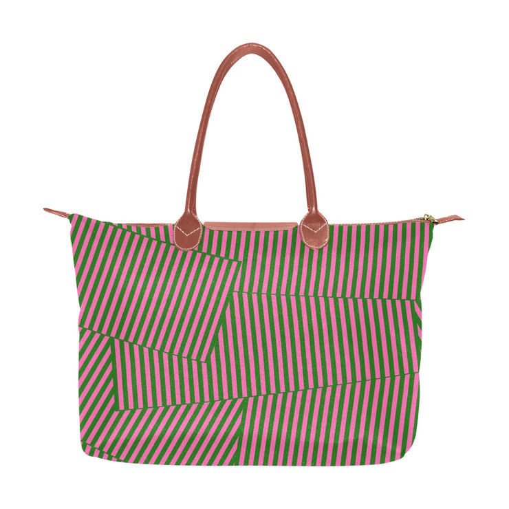 Pink and Green Patch Stripe Hobo Tote