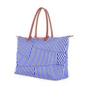 Blue and White Patch Stripe Hobo Tote