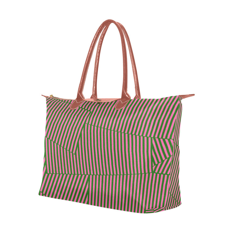Pink and Green Patch Stripe Hobo Tote
