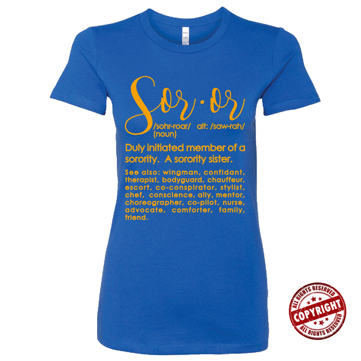 Short Sleeve Blue and Gold Short Sleeve Soror Definition Tee