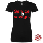 Short Sleeve Red and White Service is Savage Tee Sunset