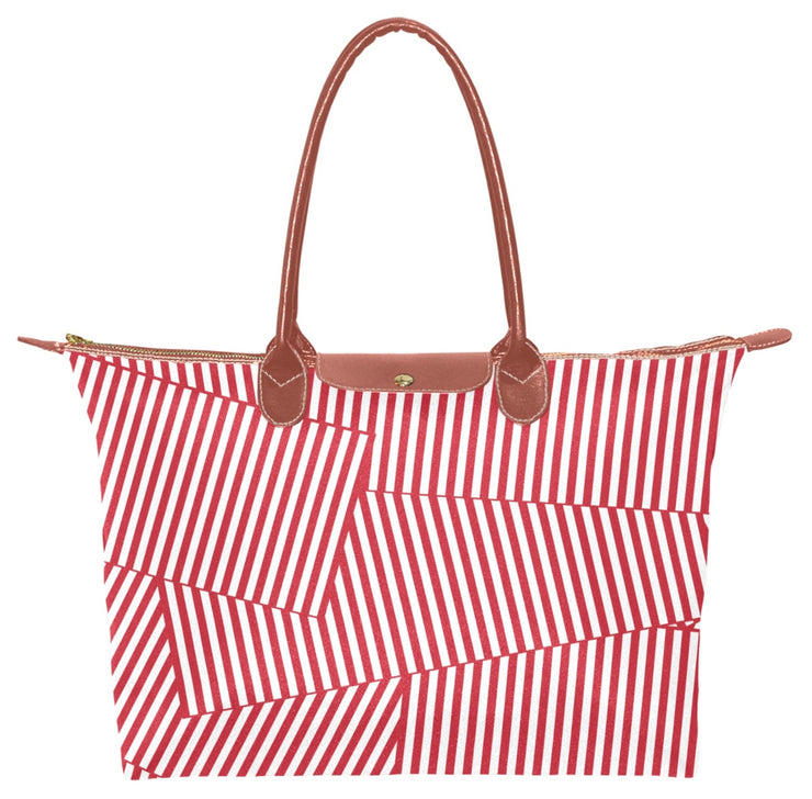 Red and White Patch Stripe Hobo Tote