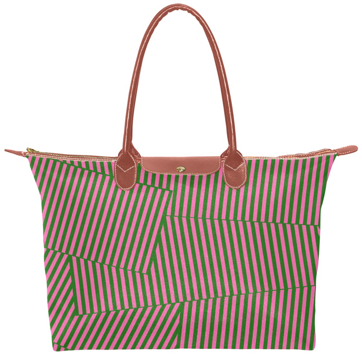 Pink and Green Patch Stripe Hobo Tote