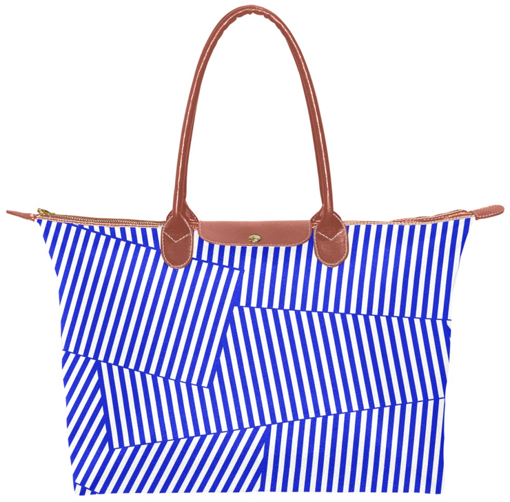 Blue and White Patch Stripe Hobo Tote