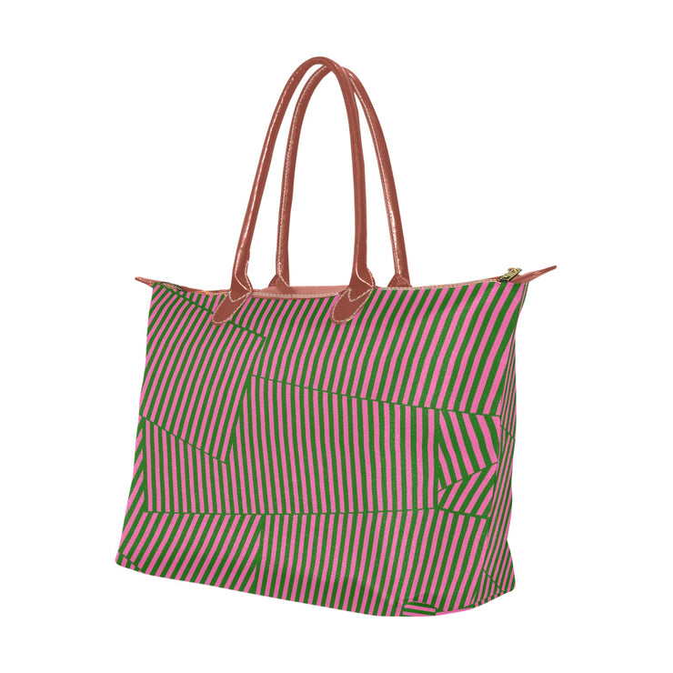 Pink and Green Patch Stripe Hobo Tote